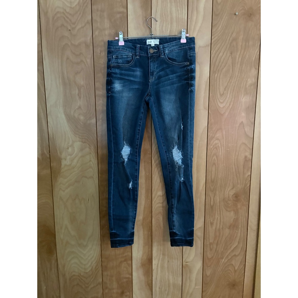 Jolt Womens Distressed Skinny‎ Jeans Dark Wash Blue Denim Size 5/27W Mid Rise